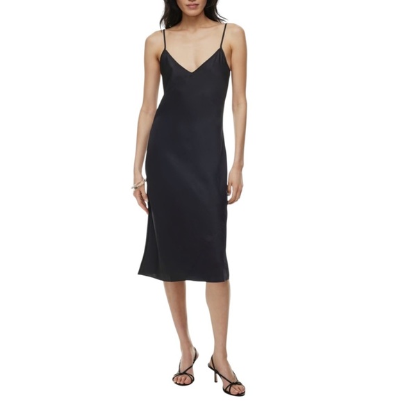 Wilfred Black Only Slip Satin Midi Dress Plus Size 2XL - Picture 1 of 7